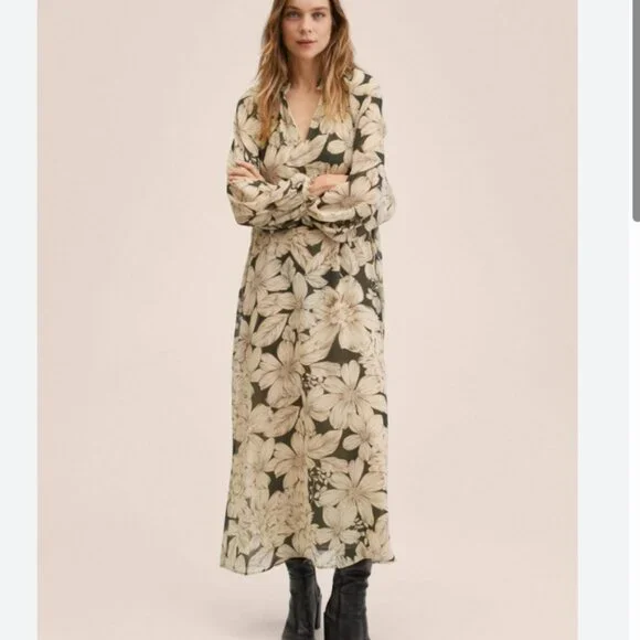 Mango | Dresses | Mng Mango Like New Oversized Floral Long Sleeve Chiffon  Maxi Dress Size 4